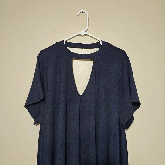Torrid Trapeze Dress Women’s Size 4X Jersey Stretch V-Neck Artsy Boho Navy Blue - Picture 3 of 11